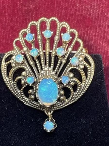 14K GOLD OPAL PENDANT PIN BROOCH NATURAL GEMSTONE CLUSTER VINTAGE - Picture 1 of 17