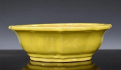 Olla bonsái japonesa TOKONAME firmada por EIMEI KEN-MOKKO amarilla esmaltada w8,1" *1521 Foto 1 de 4