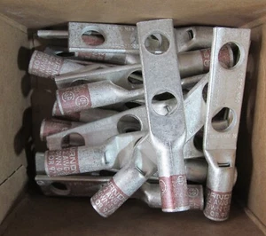 25-PACK BURNDY YA2CL2TC38 HYLUG COMPRESSION LUGS 2-HOLE 2-AWG 3/8" STUD SHORT B - Picture 1 of 2