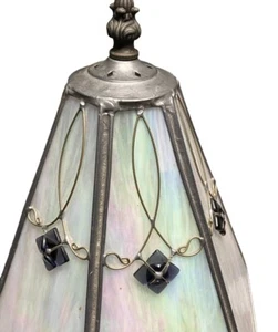 VINTAGE TIFFANY STYLE PINK PURPLE IRIDESCENT SLAG GLASS BRASS AND MARBLE BASE - Picture 1 of 10