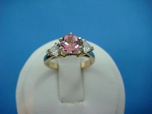 14k Yellow Gold Pink Topaz And Trillion Diamonds Ring Ladies Ring - Picture 1 of 6