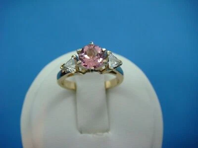 Anillo de oro amarillo de 14k con topacio rosa y billón de diamantes para dama Foto 1 de 4