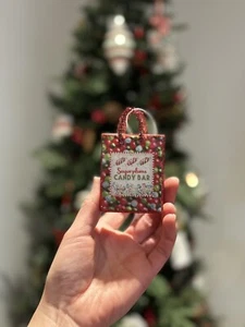 RAZ Imports Glass Shopping Bag Ornament Sugar Plum Candy Cane Candy Theme - Picture 1 of 1