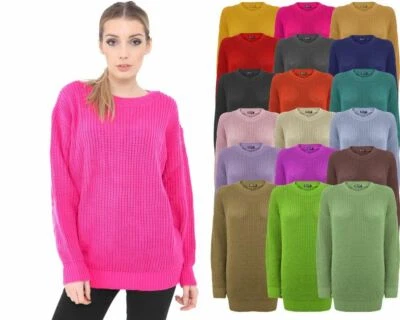 Ladies Women Knitted Over size Fisherman Baggy Jumper Chunky Long Sweater TOP - Image 1 of 2