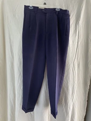 CHEROKEE Mens Pleated Cuff Dress Pants Navy Blue 36 X 32 - Image 1 of 4