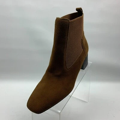 Donald Pliner 踝靴 Bonne 栗色皮革麂皮绒粗跟 10M 码全新 — 第 1/4 张图片
