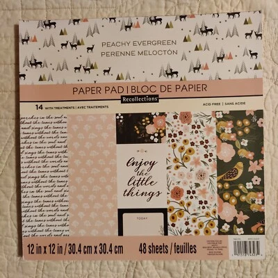 Recollections 12x12 12" Cardstock Paper Pad NEW Peachy Evergreen Nature Theme - Image 1 of 4
