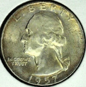 1957 D WASHINGTON QUARTER - .90 % SILVER - HIGH GRADE - RAW - UNCLEANED - QW 242 - Picture 1 of 5