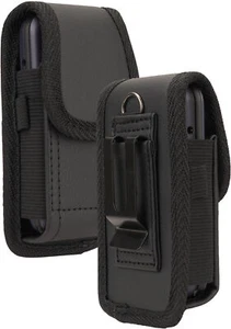 Schwarze Ledertasche Tasche Gürtelhaken Clip für Alcatel Go Flip 4 Tcl Pro Handy - Picture 1 of 8