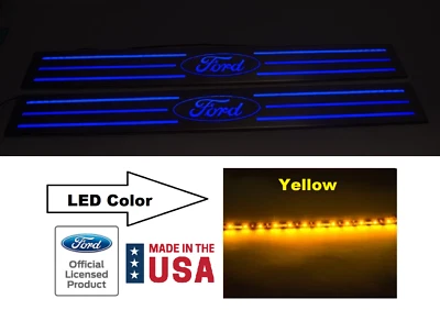 Placas de arranhão de soleira de porta iluminadas ovais LED amarelo "Ford" para 2010-2014 F-150 - Imagem 1 de 4