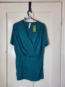 Teal Casual V-Neck Wrap Short Sleeve Nursing Maternity Blouse Small MAY580 - Picture 1 of 3