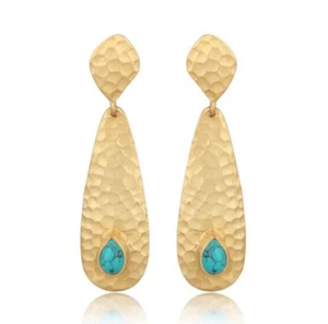 Hammered Band Designer Turquoise Earring 18k Gold Plated Women Earrings Jewelry - Picture 1 of 5