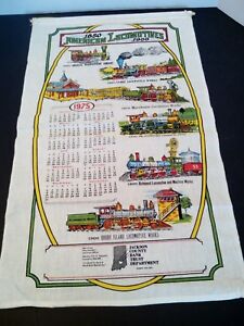 Vintage 1975 Cloth Hanging Calendar Depiction of American Trains from 1850-1900