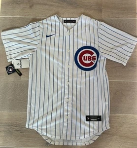 Herren Nike MLB Chicago Cubs Javier Baez Knopfleiste weiß Trikot Nadelstreifen Größe S - Bild 1 von 7