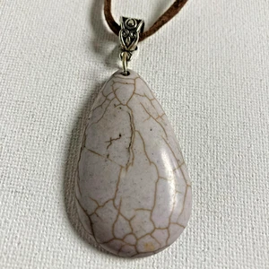 Necklace Vintage Stone Pendant on Brown Premier Designs Cord with Silver Tone - Picture 1 of 5