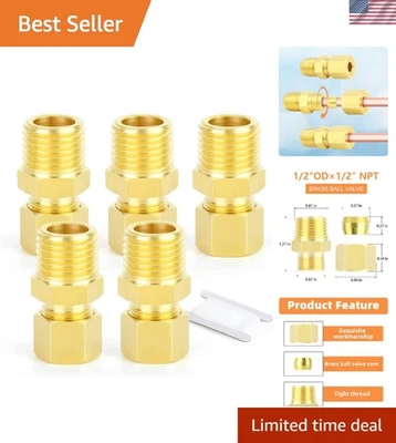 High-Pressure 5PCS Brass Tube Fittings, 1/2" OD x 1/2" NPT for Multi-Use - Image 1 of 4