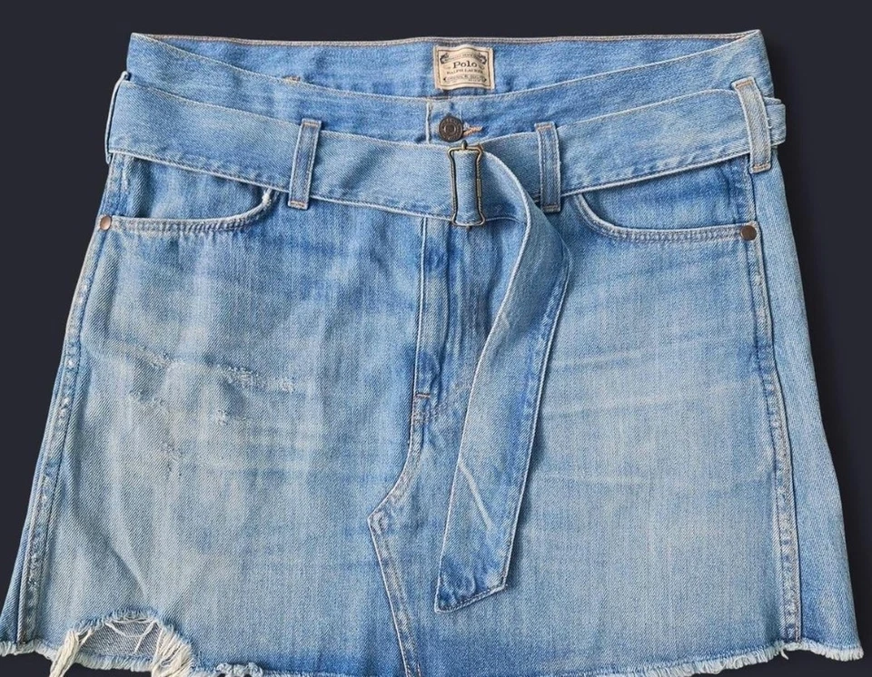 Polo Ralph Lauren Mujer Denim Falda Western Hebilla Cinturón Talla 2 Azul Jean Foto 1 de 4