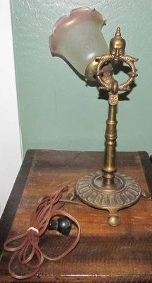 Antique CAST IRON METAL BRASS LAMP BASE by REMBRANDT No. R8127 Goth Gothic Man - Image 1 of 4