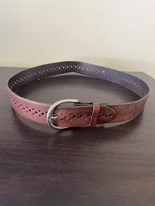 Hollister Wide Brown Punched Genuine Leather Belt - Women's Size XS/S - Picture 1 of 6