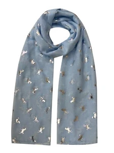 Pretty Horse Print Silver Foil Scarf Light Weight Ladies Shawl Wrap Pashmina - Picture 1 of 9