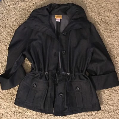 Ruby Rd Jacket Coat Womens Size 6 Drawstring Waist Dk Gray Button Orig$72 (2W) - Image 1 of 4