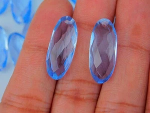 Pair Of DIY Top Front To Back Drilled Oval Hydro Sky BT Quartz Beads 24x11MM - Picture 1 of 6