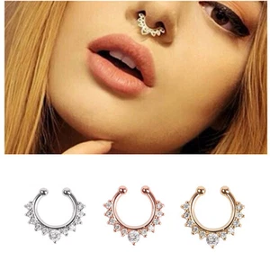 3x 2x Clip on Non Piercing Silver Gold Plated Fake Lip Nose Eyebrow Belly Ring - Picture 1 of 15