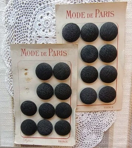 French Brocante Buttons 20 Vtg 40s France Black Round Plastic On Card Crafts - Picture 1 of 8