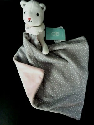 *. DOUDOU OBAIBI OKAIDI CHAT OURS blanc mouchoir gris rose pois NEUF ETIQUETTE - Photo 1/2
