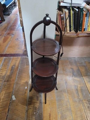 Antique 3 Tier Mahogany Cake/Pie Stand 36  h x 10 around - Image 1 of 4