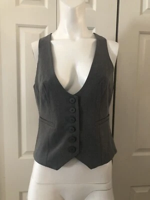 New York & Company Chaleco Gris Botón Delantero Trasero Hebilla Ajustable Estilo Esmoquin Talla 0 Nuevo con Etiquetas Foto 1 de 4