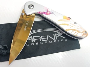 Wartech Spring Assisted Open Folding HUMMINGBIRD Pocket Knife GOLD Steel Blade - Picture 1 of 6