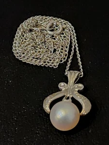 Vintage 14 Karat White Gold Pearl Pendant Necklace 18in Superb Condition  - Picture 1 of 8