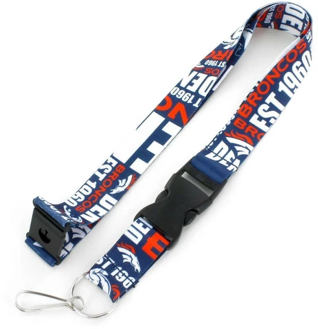 Denver Broncos Football NFL Dynamic Lanyard Key Ring Keychain w/ Safety Clip Cover