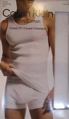 5 PACK CALVIN KLEIN SIZE XXL 2XL WHITE RIB TANK COTTON T-SHIRT UNDERSHIRT - Image 1 of 4