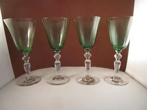 Set 4 calici acqua vetro trasparente ottica verde Huntington vintage - Foto 1 di 7