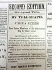 1861 Civil War newspaper VIRGINIA SECEDES frm Union JEFFERSON DAVIS PROCLAMATION