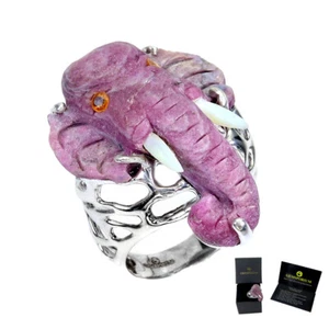 Summer 925 Silver Ring Elephant Carving Ruby 53ct Sapphire Handmade Gemstone - Picture 1 of 13