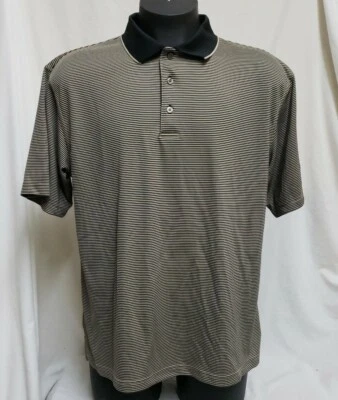 CHAMPIONS TOUR MENS POLO GOLF SHIRT SIZE XL BLACK TAN STRIPE SHORT SLEEVE  - Image 1 of 4