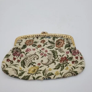 Vintage Purse 50's Floral Tapestry Small Clutch Purse/Wallet 8"x5" Black Lining - Picture 1 of 7