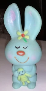 Vntg Soft Vinyl Baby Squeak Toy Blue Green Bunny Rabbit Babyking USA Easter - Picture 1 of 9