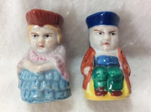 Pair of Occupied Japan 2” Stern Looking Man & Woman Mini Ceramic Creamers Vtg - Picture 1 of 7