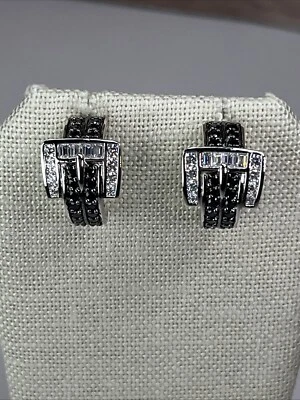 Brincos de prata esterlina com fivela de cinto ônix preto Ross Simons pós perfurado - Imagem 1 de 4