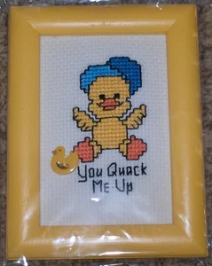 Chick "You Quack Me Up" FINISHED Cross Stitch w/ Painted Wood Frame - Picture 1 of 3