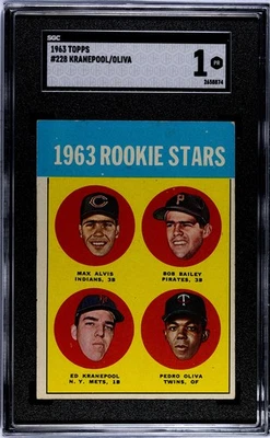 1963 Topps Baseball - Tony Oliva, Ed Kranepool Rookie RC Card #228 SGC Graded 1 - Image 1 of 2