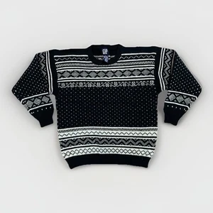 VTG 90s GAP Girls XL Wool Sweater Nordic Fair Isle Black White Winter GUC Y2K - Picture 1 of 7