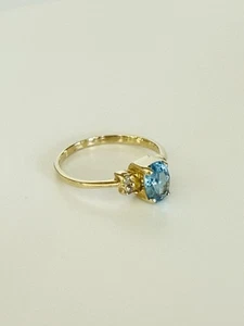 Ring 10 Karat Gold Blautopas und natürliche Diamanten Größe 6,5 signiert - Bild 1 von 7