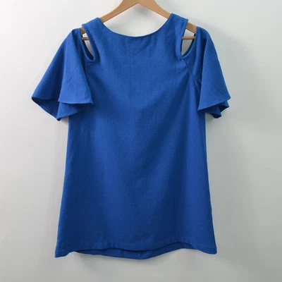 Umgee Dress Womens Medium Boho Swing Cold Shoulder Blue Mini - Image 1 of 4