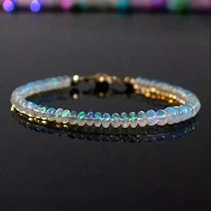 Delicada pulsera de ópalo de fuego natural de 3 mm pequeñas cuentas curativas Reiki minimalista para mujer - Imagen 1 de 8