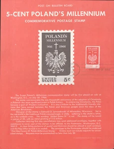 Página de recuerdo no oficial de Estados Unidos FDC #1313 Milenio de Polonia 1966 - Imagen 1 de 1